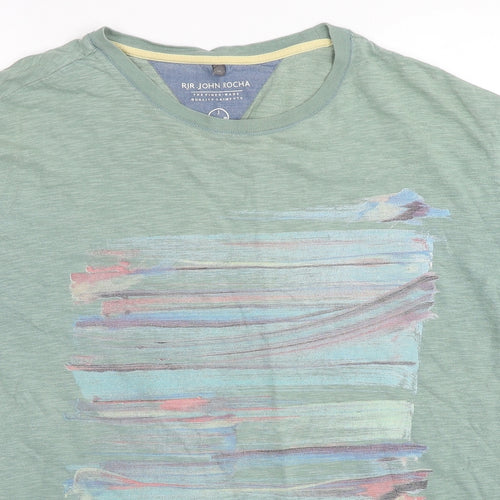 RJR.John Rocha Mens Green Cotton T-Shirt Size XL Crew Neck