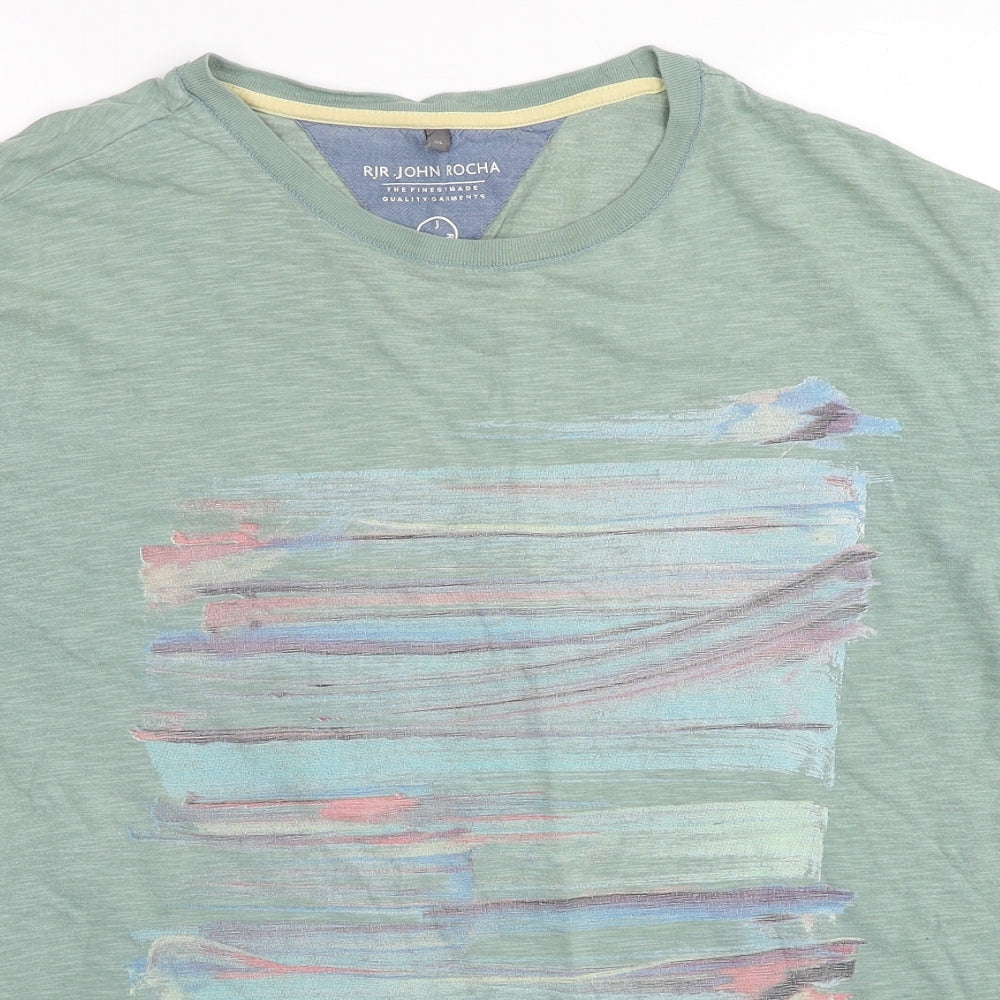 RJR.John Rocha Mens Green Cotton T-Shirt Size XL Crew Neck