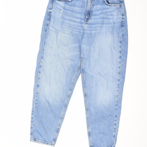 Marks and Spencer Womens Blue Cotton Cropped Jeans Size 12 L25 in Regular Zip - Short leg