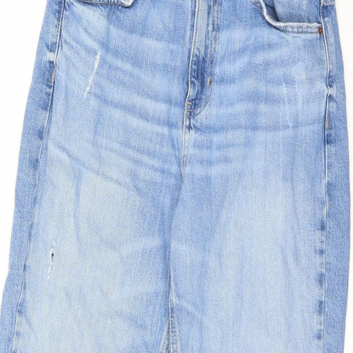 Marks and Spencer Womens Blue Cotton Cropped Jeans Size 12 L25 in Regular Zip - Short leg