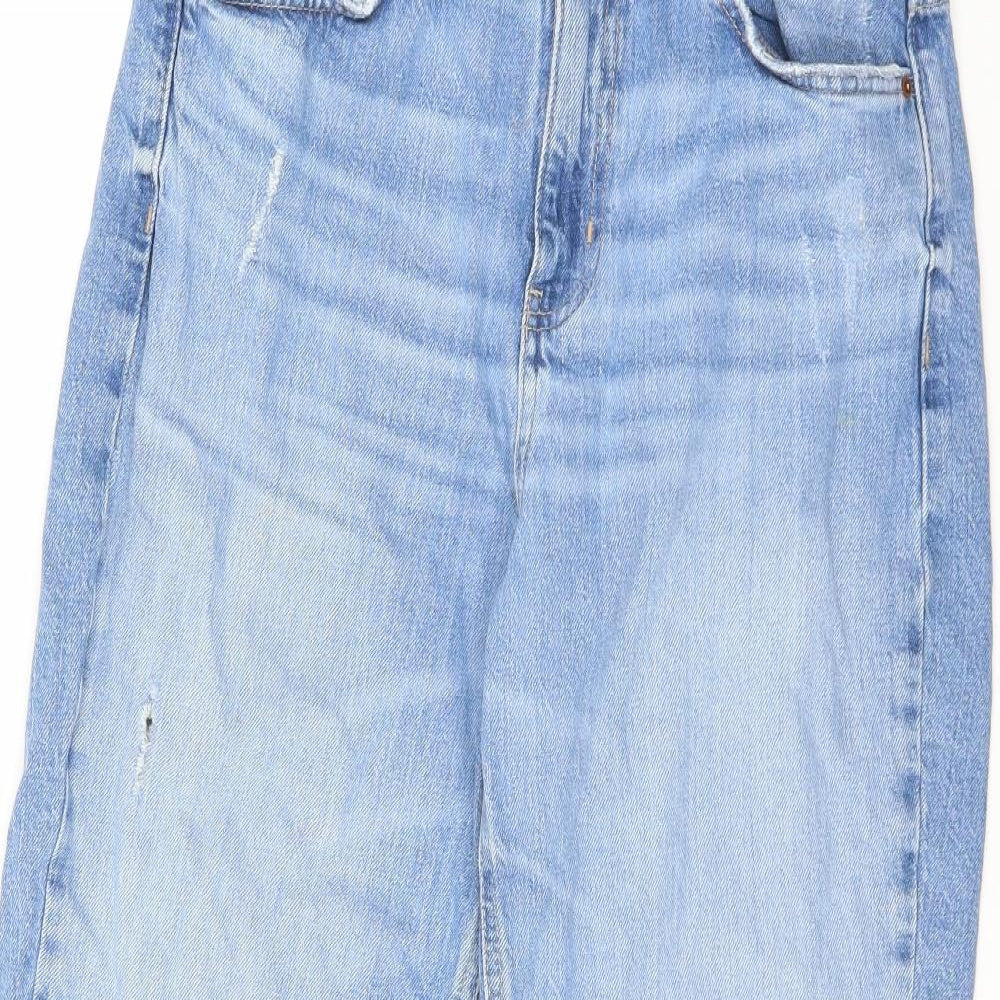 Marks and Spencer Womens Blue Cotton Cropped Jeans Size 12 L25 in Regular Zip - Short leg
