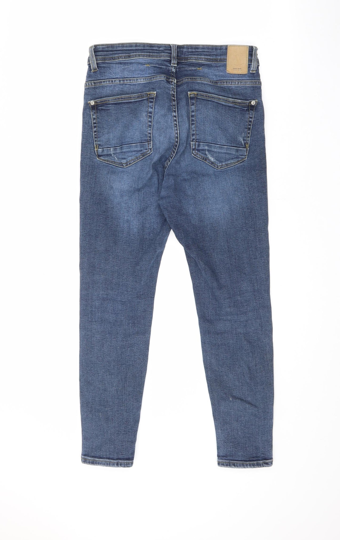 Zara Mens Blue Cotton Straight Jeans Size 28 in L24 in Regular Zip