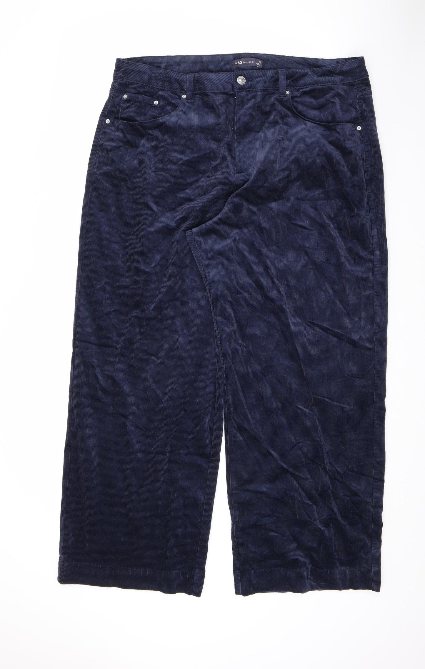 Marks and Spencer Womens Blue Cotton Trousers Size 20 L28 in Regular Zip