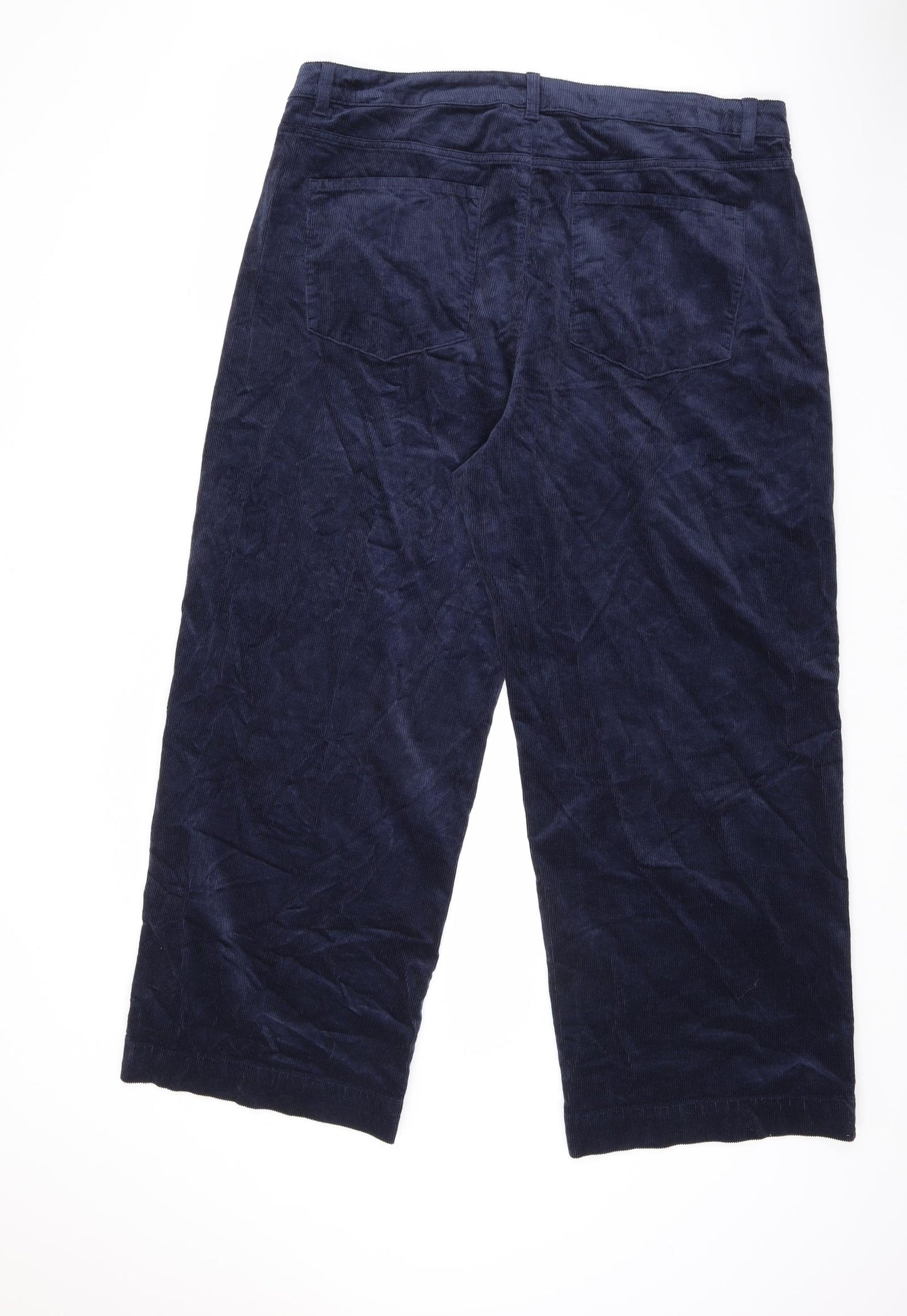 Marks and Spencer Womens Blue Cotton Trousers Size 20 L28 in Regular Zip