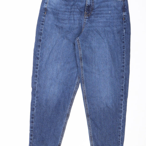 Marks and Spencer Womens Blue Cotton Mom Jeans Size 10 L25 in Regular Zip - Short leg