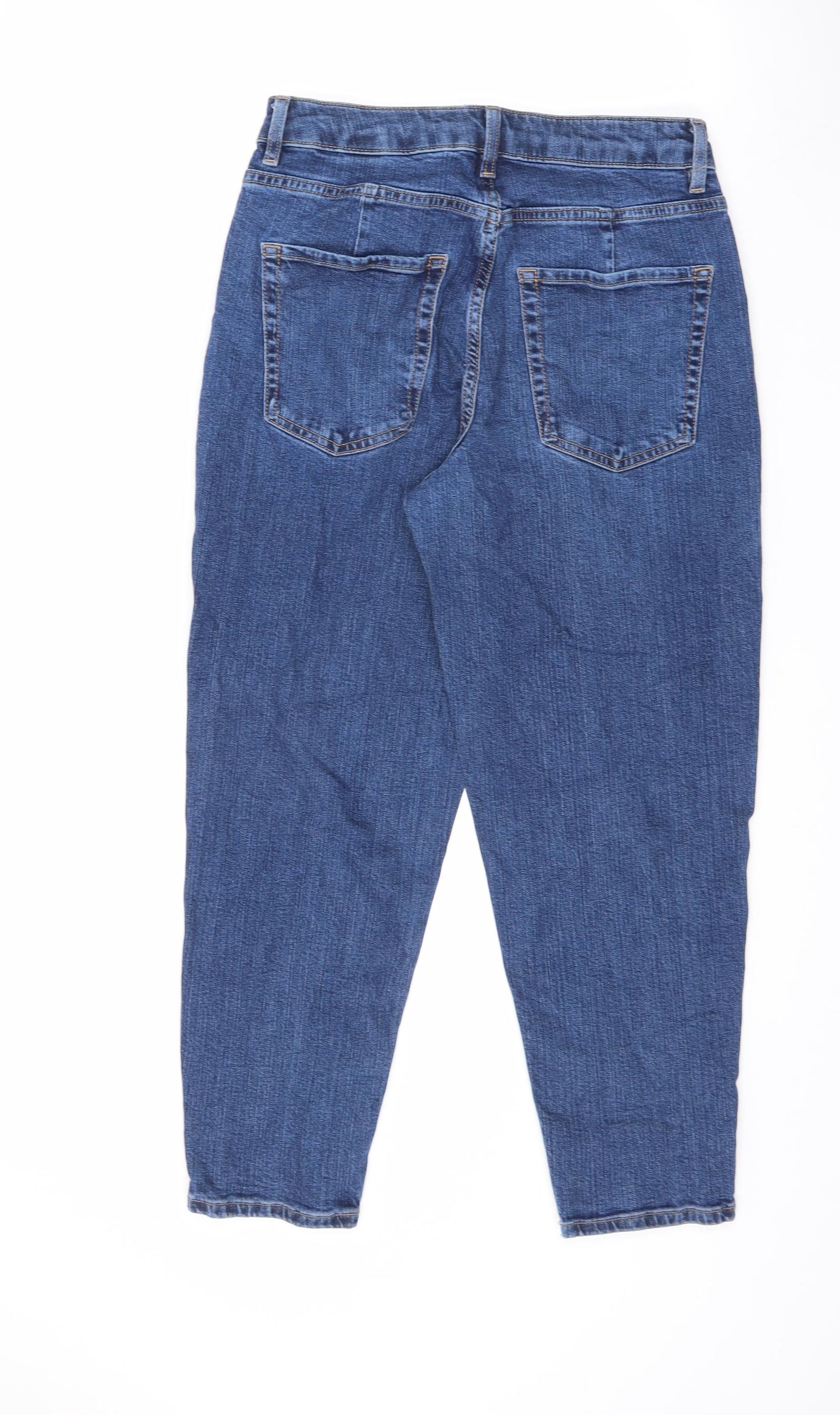 Marks and Spencer Womens Blue Cotton Mom Jeans Size 10 L25 in Regular Zip - Short leg