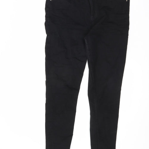 Marks and Spencer Womens Black Cotton Skinny Jeans Size 14 L26 in Slim Zip