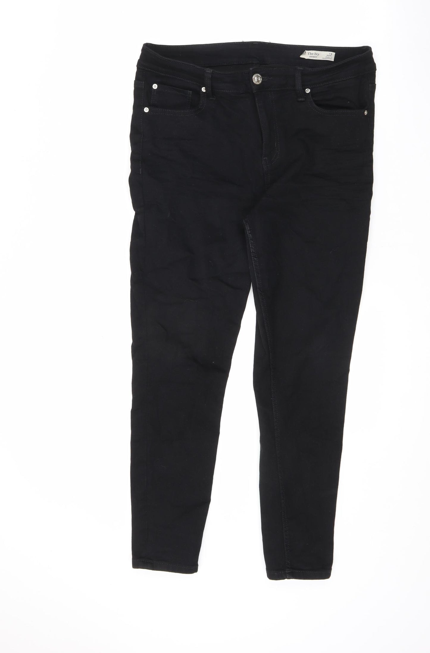 Marks and Spencer Womens Black Cotton Skinny Jeans Size 14 L26 in Slim Zip