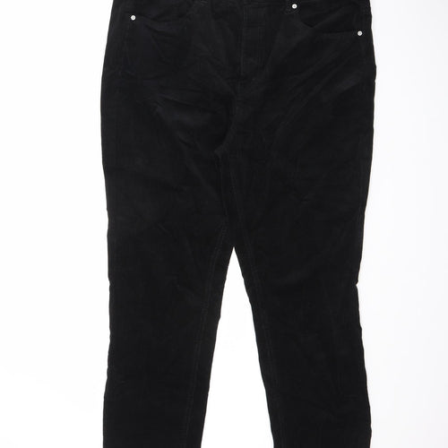 Marks and Spencer Womens Black Cotton Trousers Size 18 L27 in Regular Zip