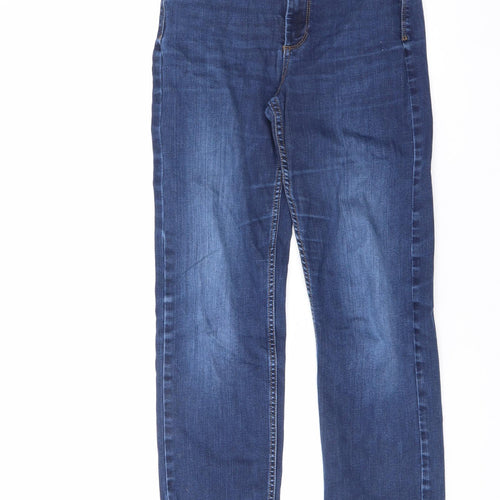 Marks and Spencer Womens Blue Cotton Straight Jeans Size 8 L25 in Regular Zip