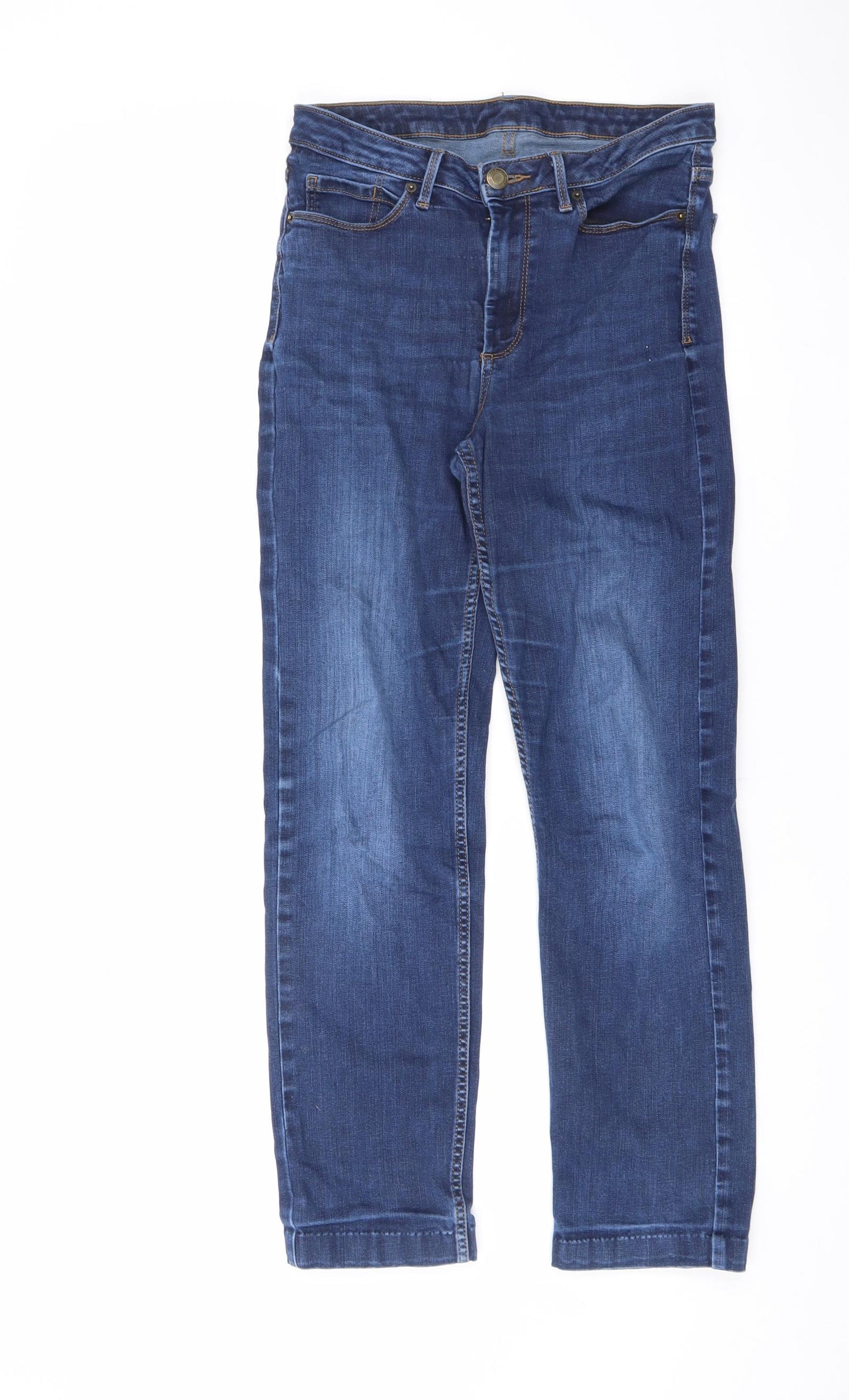 Marks and Spencer Womens Blue Cotton Straight Jeans Size 8 L25 in Regular Zip