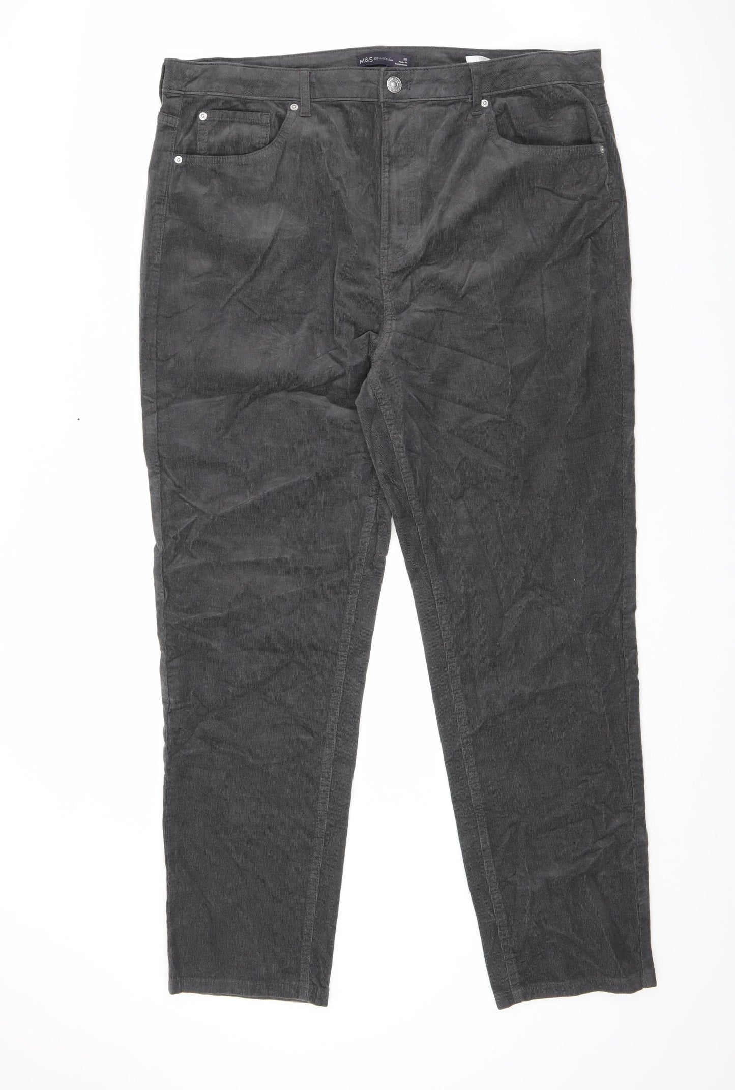 Marks and Spencer Womens Grey Cotton Trousers Size 20 L29 in Regular Zip
