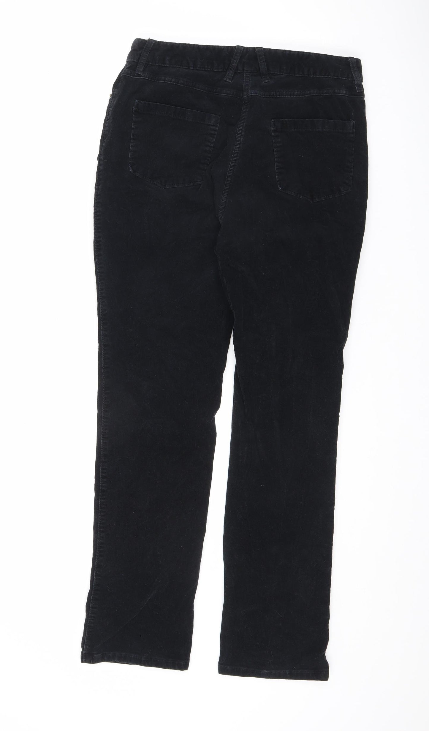 Marks and Spencer Womens Black Cotton Trousers Size 12 L28 in Regular Zip