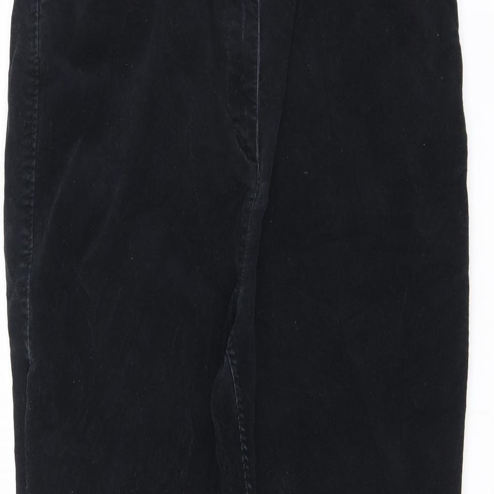 Marks and Spencer Womens Black Cotton Trousers Size 12 L28 in Regular Zip