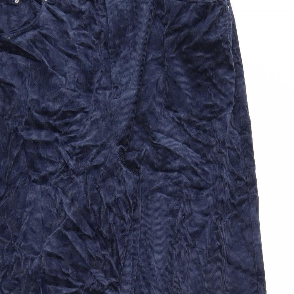 Marks and Spencer Womens Blue Cotton Trousers Size 22 L28 in Relaxed Zip