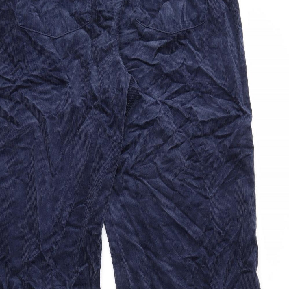 Marks and Spencer Womens Blue Cotton Trousers Size 22 L28 in Relaxed Zip