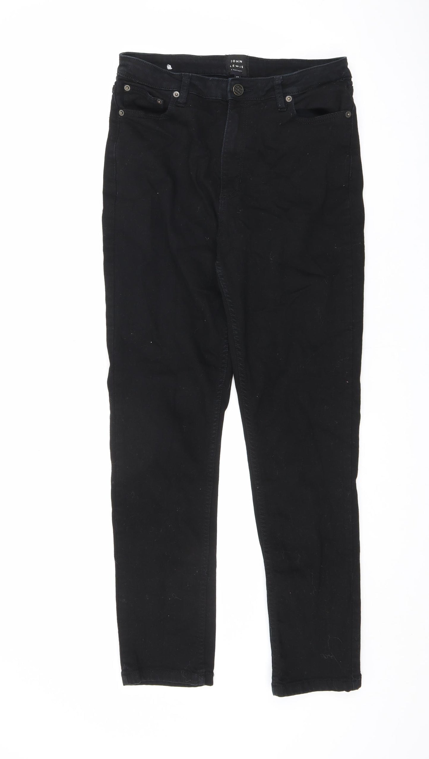 John Lewis Womens Black Cotton Skinny Jeans Size 12 L27.5 in Regular Zip