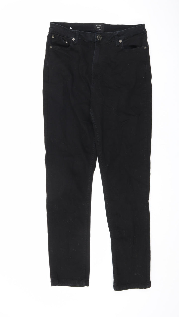 John Lewis Womens Black Cotton Skinny Jeans Size 12 L27.5 in Regular Zip