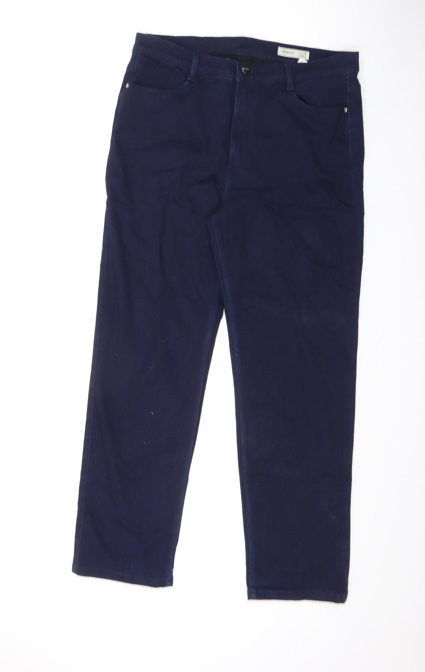 Marks and Spencer Womens Blue Cotton Straight Jeans Size 16 L28.5 in Regular Zip