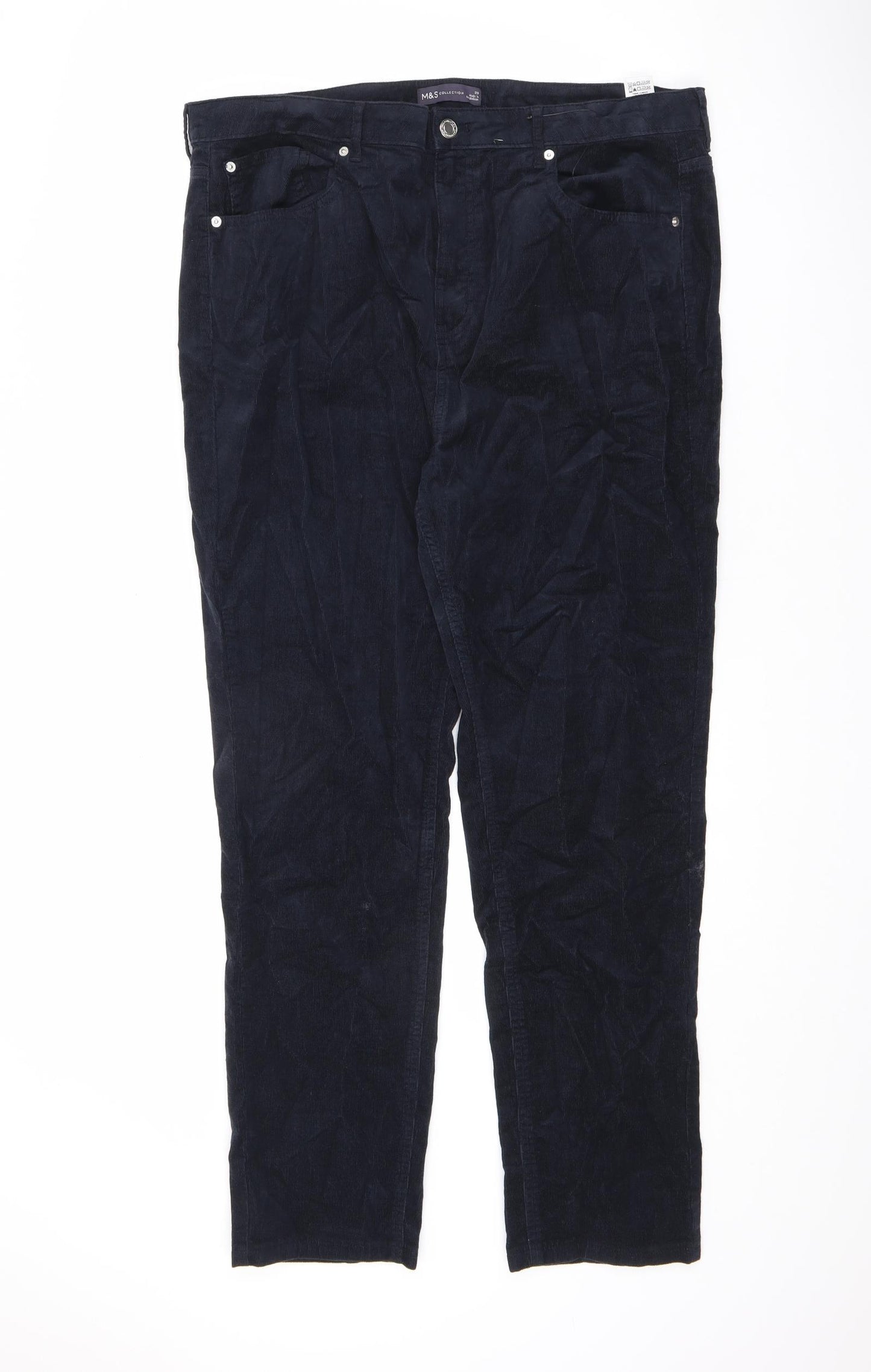 Marks and Spencer Womens Blue Cotton Trousers Size 20 L28.5 in Regular Zip