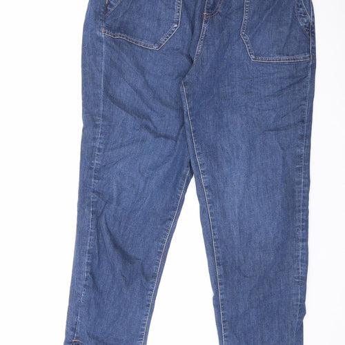 Marks and Spencer Womens Blue Cotton Tapered Jeans Size 12 L26.5 in Regular Zip