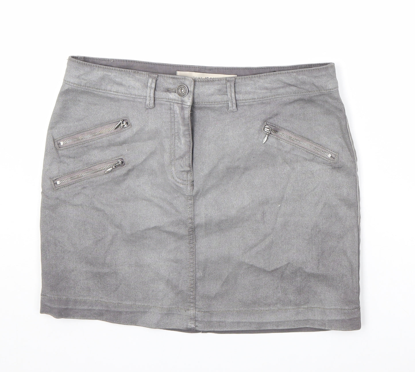 NEXT Womens Grey Cotton Mini Skirt Size 10 Zip