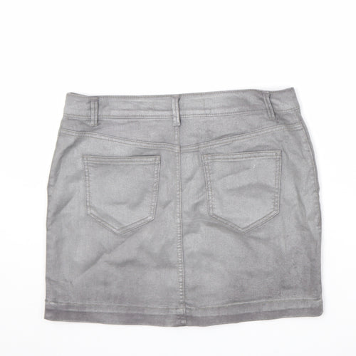 NEXT Womens Grey Cotton Mini Skirt Size 10 Zip