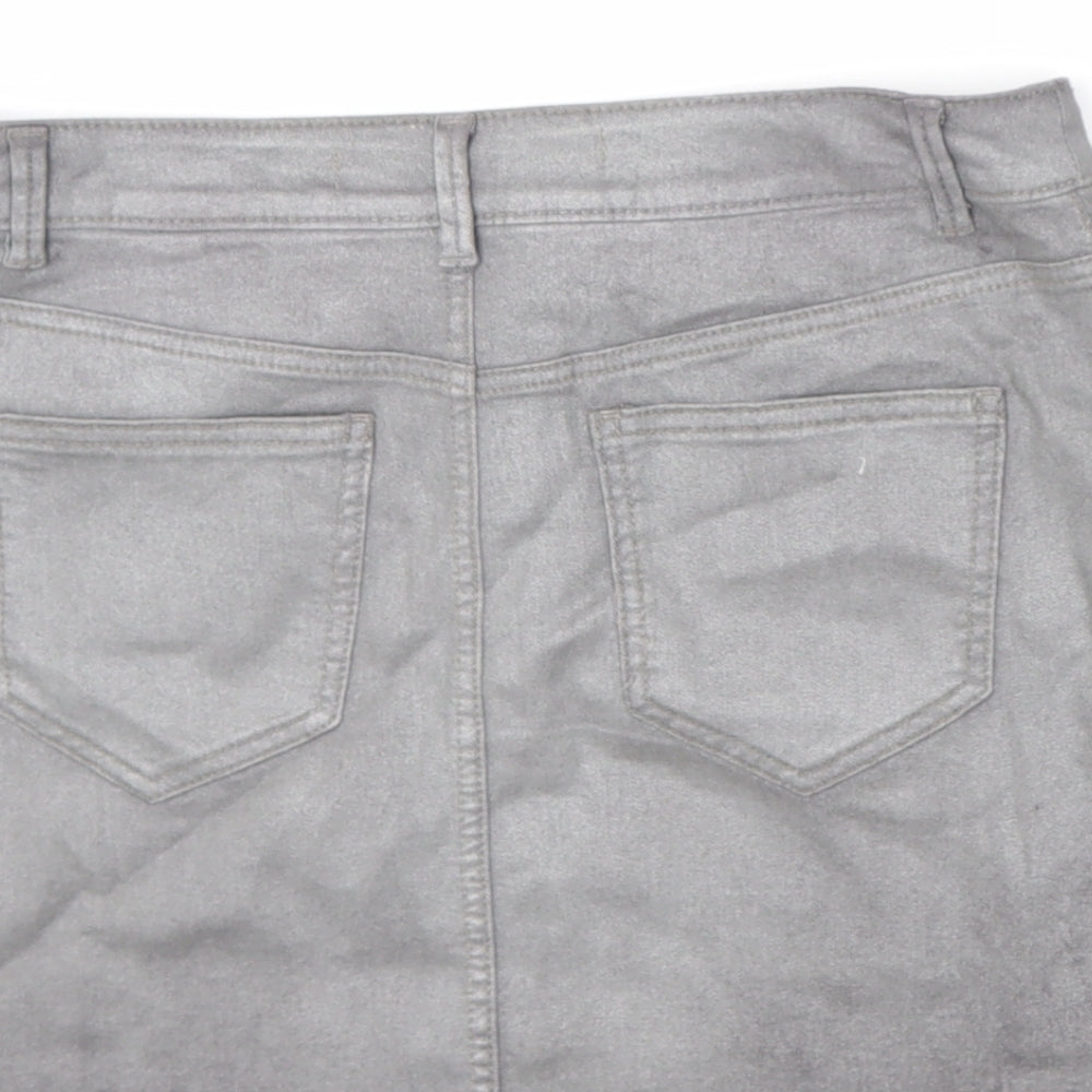 NEXT Womens Grey Cotton Mini Skirt Size 10 Zip