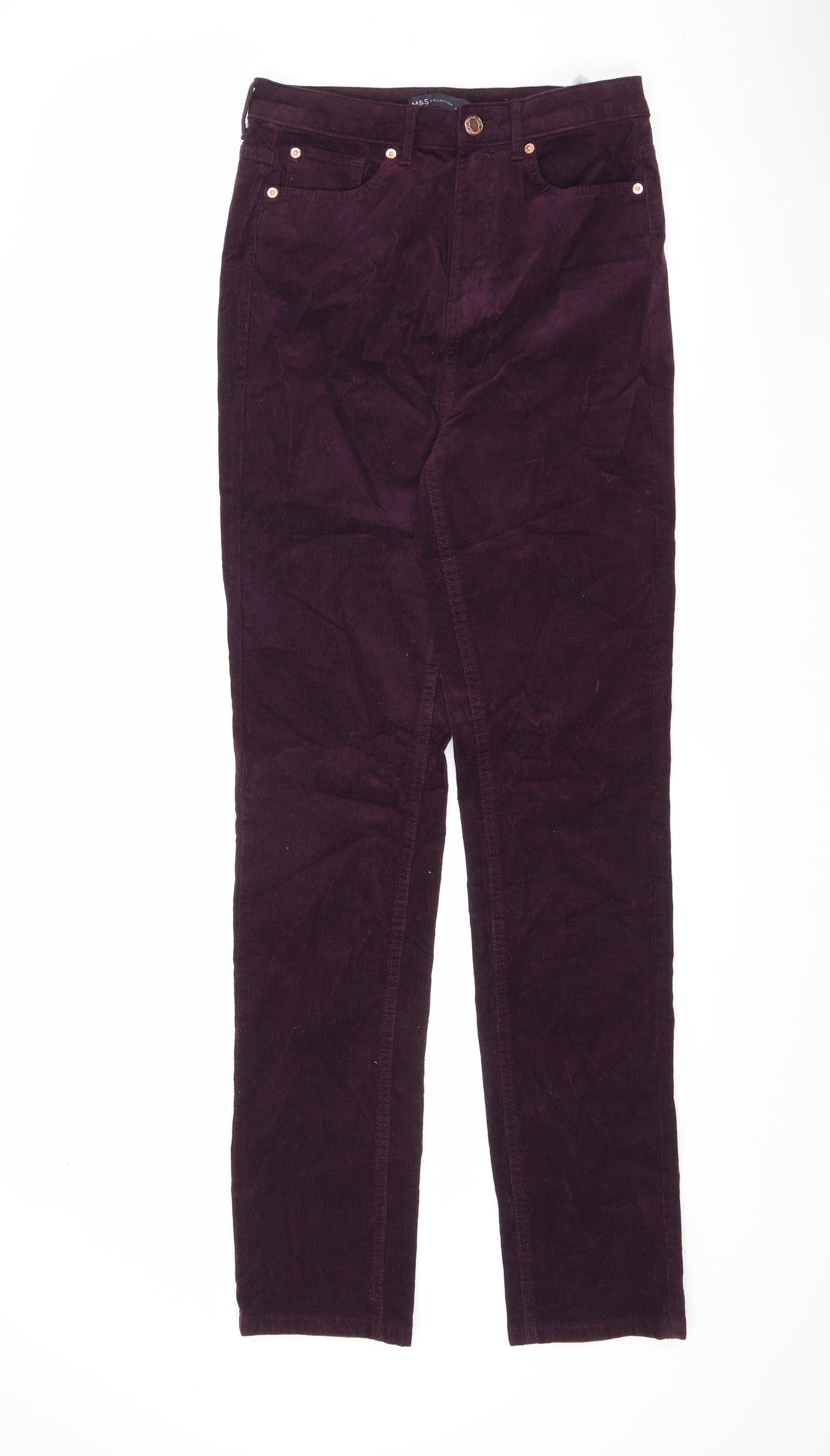 Marks and Spencer Womens Purple Cotton Trousers Size 10 L32 in Regular Zip