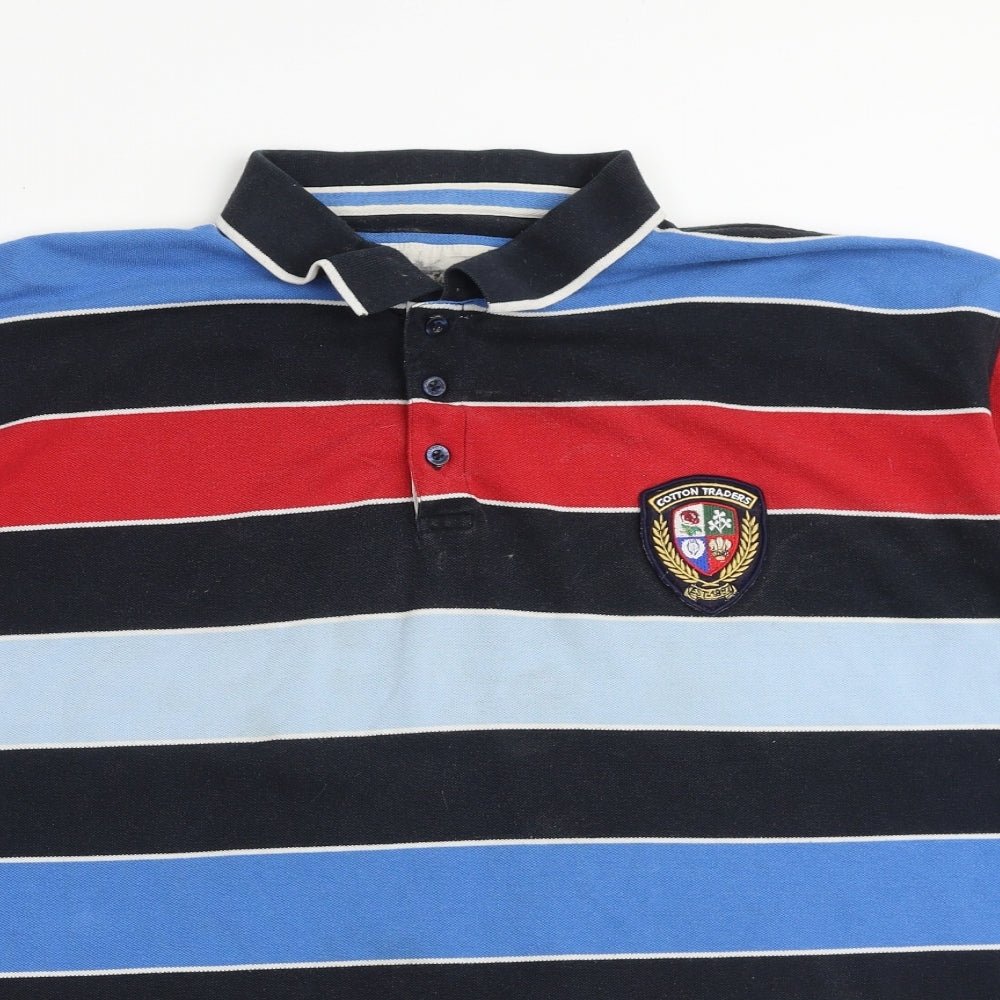Cotton Traders Mens Multicoloured Striped 100% Cotton Polo Size 4XL Collared Button
