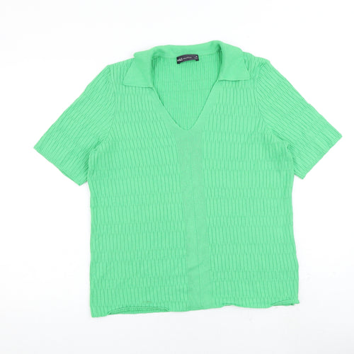 Marks and Spencer Womens Green Collared Viscose Pullover Jumper Size M