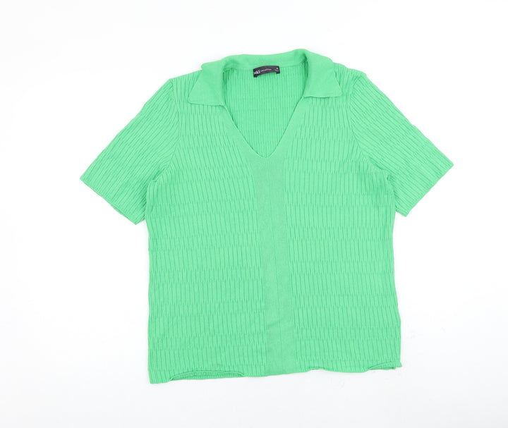 Marks and Spencer Womens Green Collared Viscose Pullover Jumper Size M