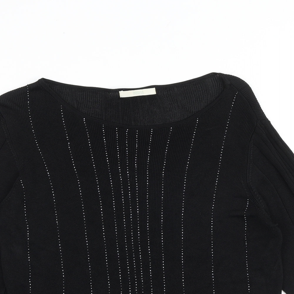 Marks and Spencer Womens Black Boat Neck Viscose Pullover Jumper Size 18