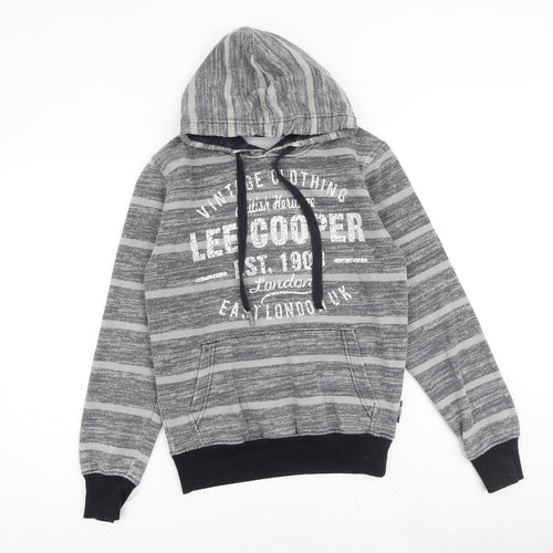 Lee Cooper Mens Grey Striped Cotton Pullover Hoodie Size XS