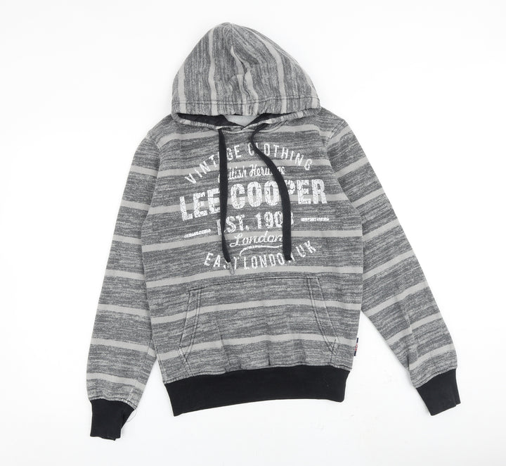Lee Cooper Mens Grey Striped Cotton Pullover Hoodie Size XS