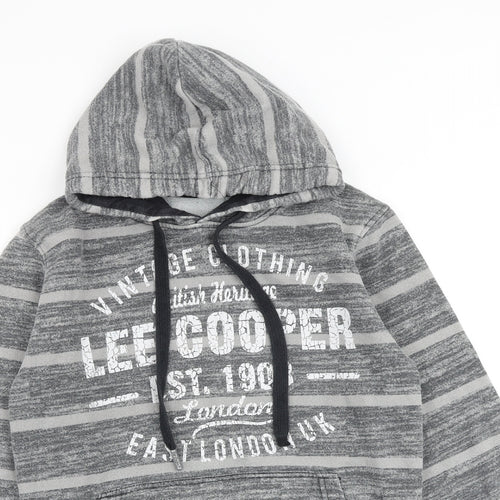 Lee Cooper Mens Grey Striped Cotton Pullover Hoodie Size XS