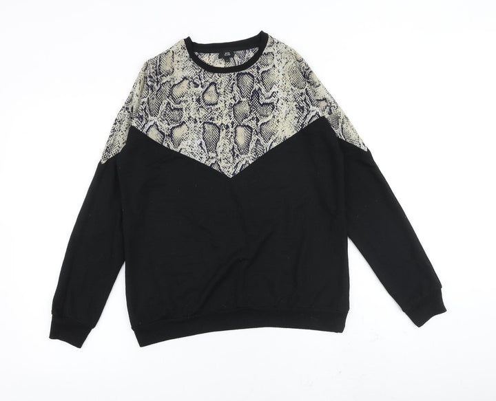 River Island Womens Black Polyester Pullover Sweatshirt Size XS Pullover - Snake Skin Print