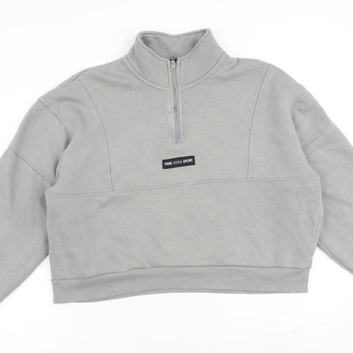 Pink Soda Womens Grey Cotton Pullover Sweatshirt Size 14 Zip