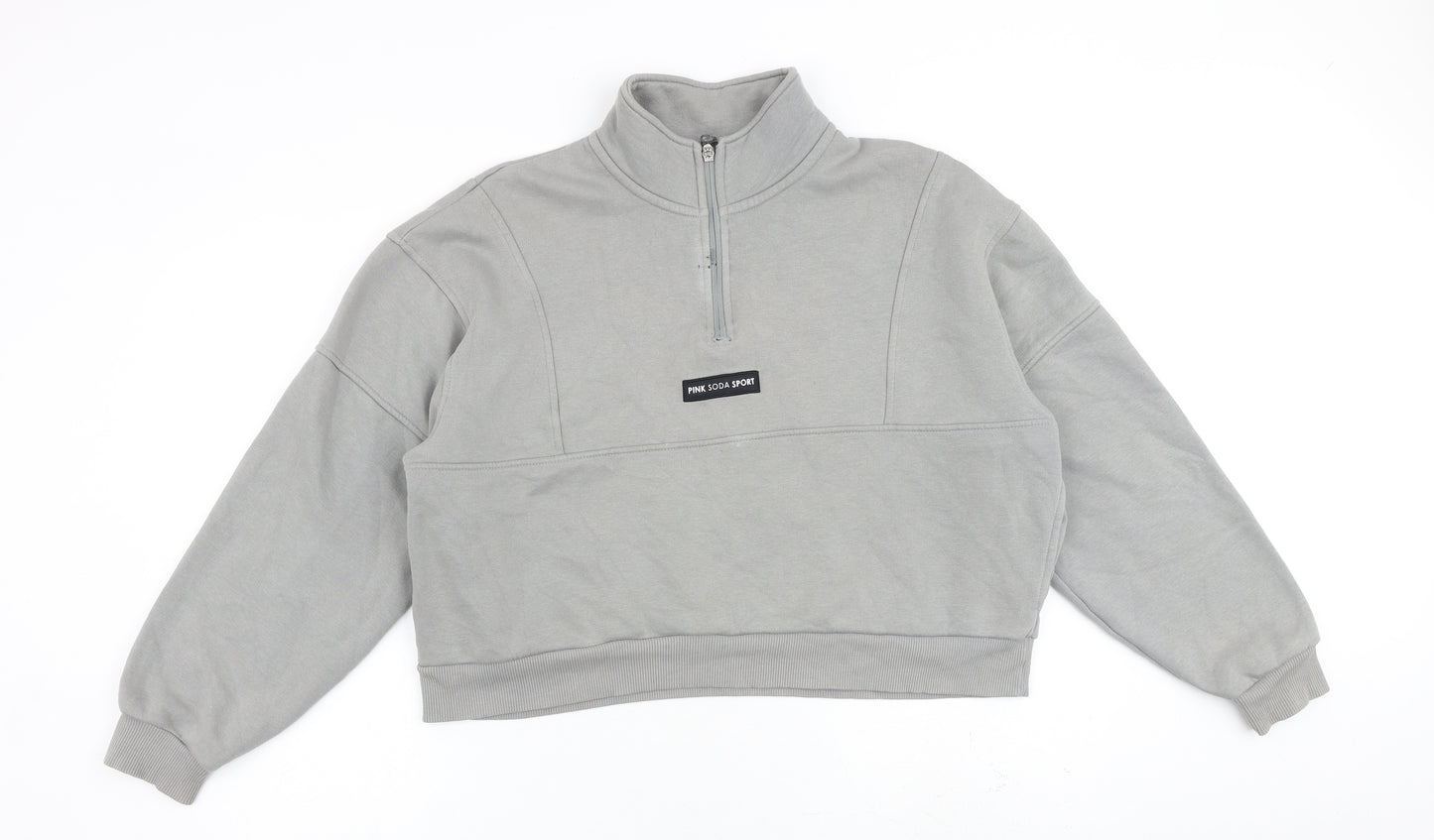 Pink Soda Womens Grey Cotton Pullover Sweatshirt Size 14 Zip
