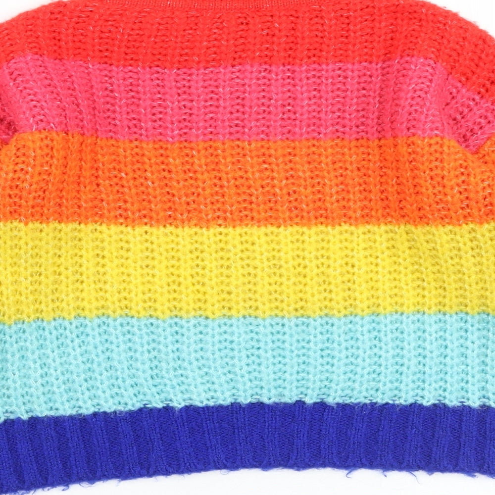 Marks and Spencer Girls Multicoloured Crew Neck Striped Acrylic Pullover Jumper Size 7-8 Years Pullover - Colourblock