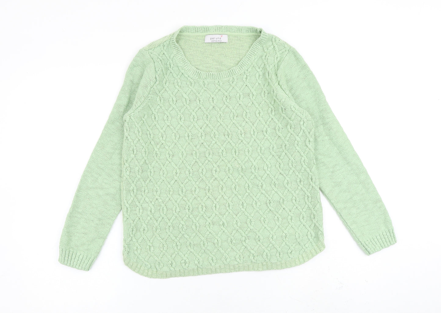 Per Una Womens Green Round Neck Cotton Pullover Jumper Size 14