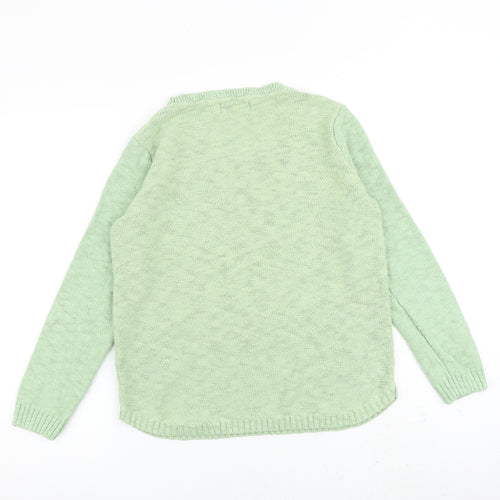 Per Una Womens Green Round Neck Cotton Pullover Jumper Size 14