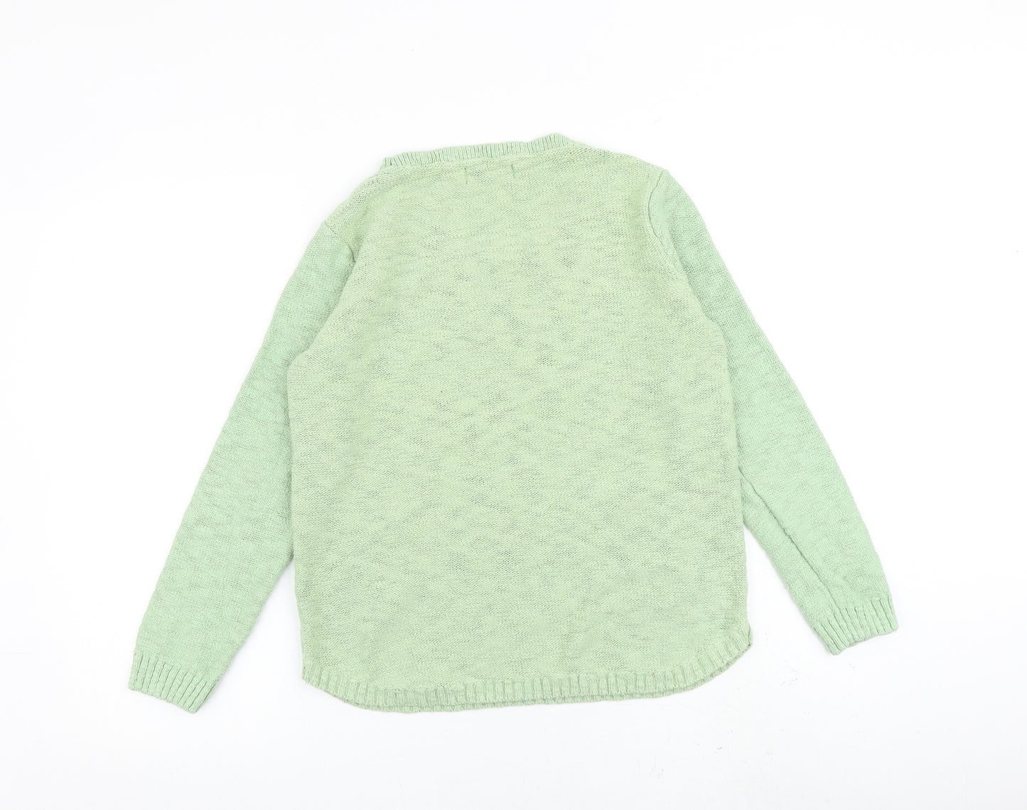 Per Una Womens Green Round Neck Cotton Pullover Jumper Size 14
