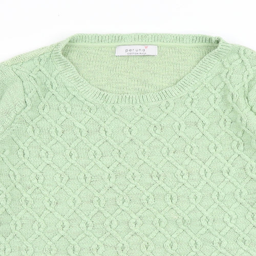 Per Una Womens Green Round Neck Cotton Pullover Jumper Size 14