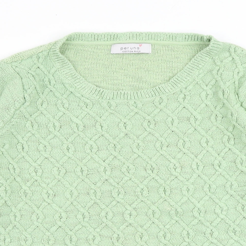 Per Una Womens Green Round Neck Cotton Pullover Jumper Size 14