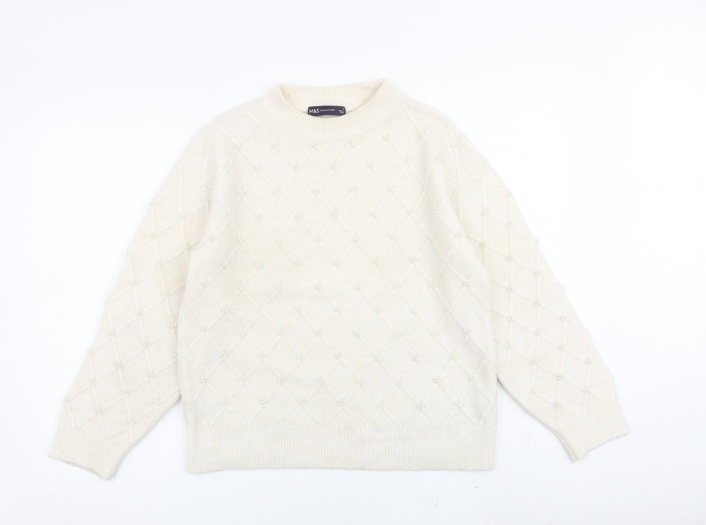 Marks and Spencer Womens Ivory Round Neck Acrylic Pullover Jumper Size S