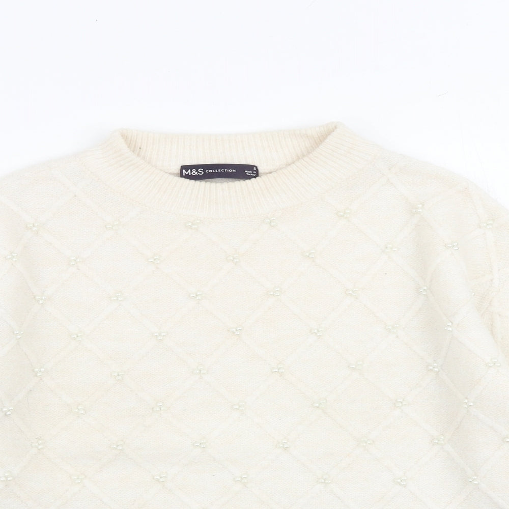 Marks and Spencer Womens Ivory Round Neck Acrylic Pullover Jumper Size S