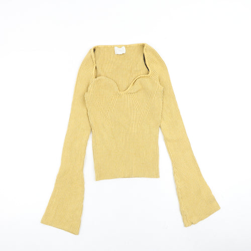 H&M Womens Yellow Scoop Neck Viscose Pullover Jumper Size M