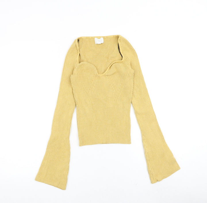 H&M Womens Yellow Scoop Neck Viscose Pullover Jumper Size M