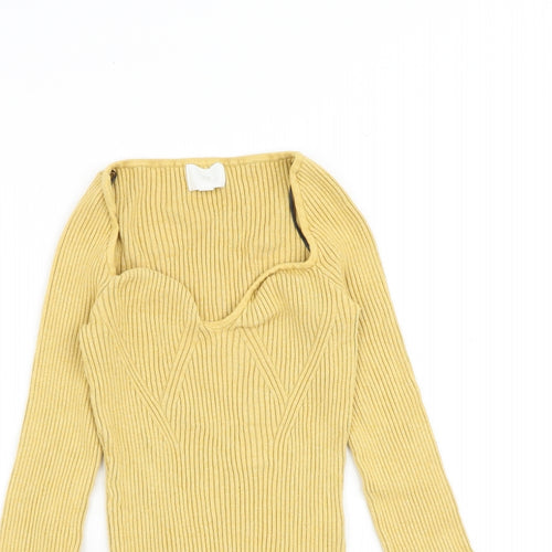 H&M Womens Yellow Scoop Neck Viscose Pullover Jumper Size M